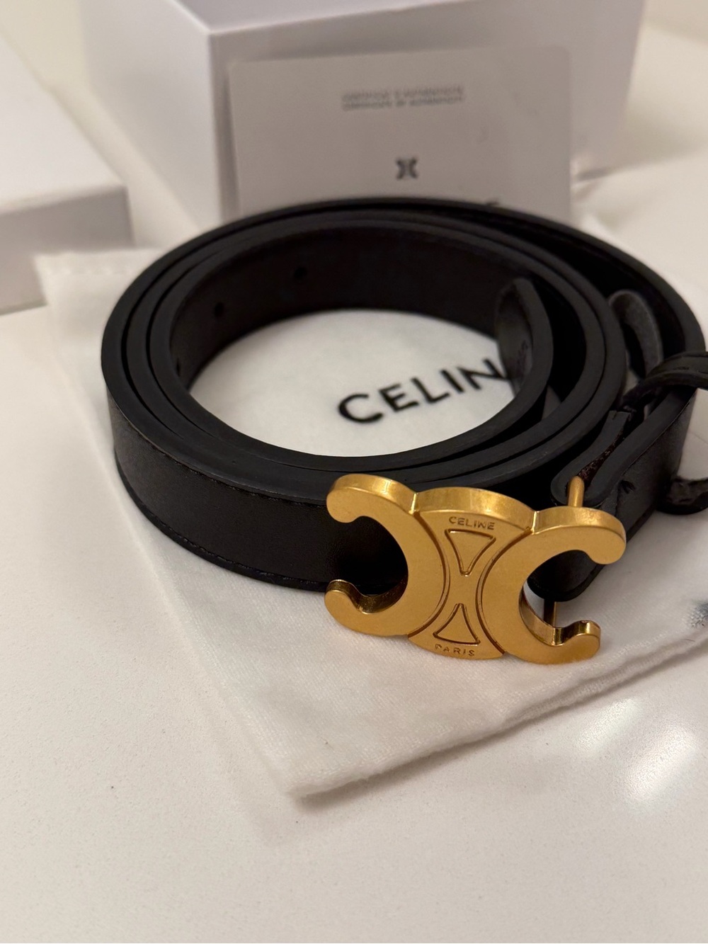 Celine Black Leather Belt with Gold Double C Buckle - Picture 4 of 11